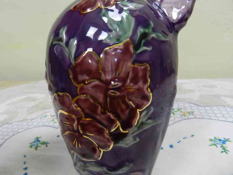 Krásná malovaná fialová Váza Květiny Majolika - foto 5