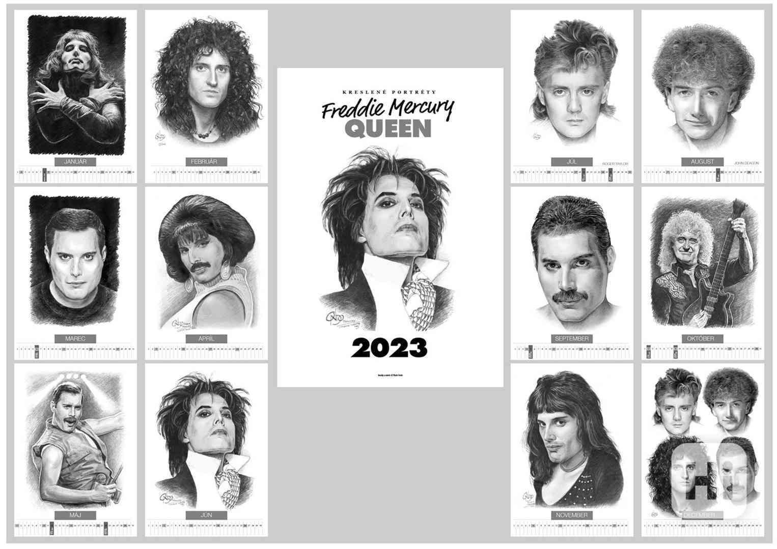 Freddie Mercury Queen - kreslený kalendář portréty - foto 1