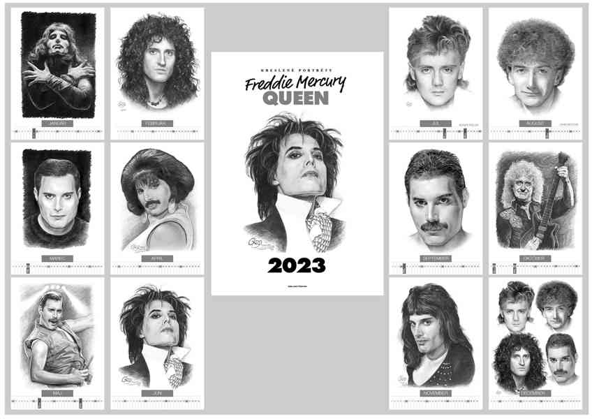 Freddie Mercury Queen - kreslený kalendář portréty - foto 1