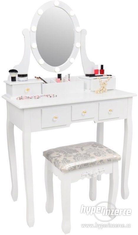 Toaletní stolek, zrcadlo, taboret LED osvětlení 5 šuplíků - foto 1