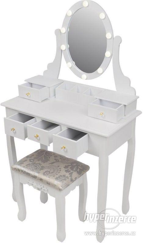 Toaletní stolek, zrcadlo, taboret LED osvětlení 5 šuplíků - foto 3