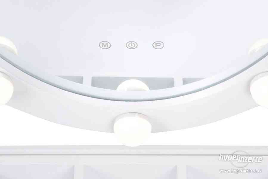 Toaletní stolek, zrcadlo, taboret LED osvětlení 5 šuplíků - foto 5