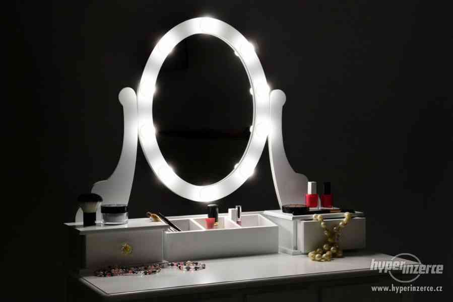 Toaletní stolek, zrcadlo, taboret LED osvětlení 5 šuplíků - foto 6