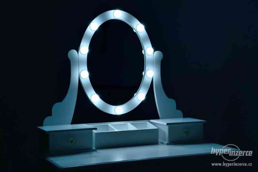 Toaletní stolek, zrcadlo, taboret LED osvětlení 5 šuplíků - foto 8