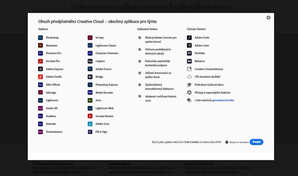 Adobe Creative Cloud Firmy  předplatitelská  (26 software) - foto 2