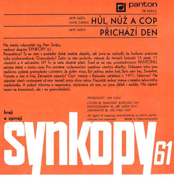 Synkopy 61 – Hůl, nůž a cop / Přichází den   (SP) - foto 2