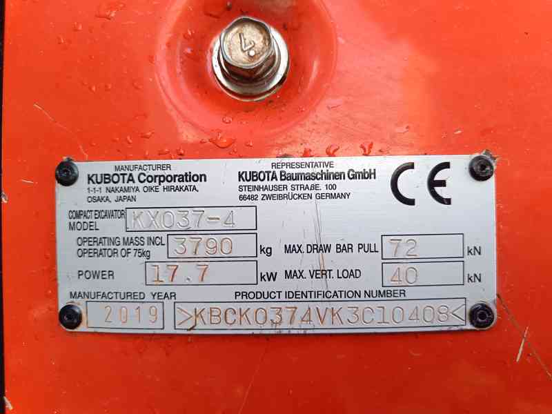 Minibagr Kubota KX 037- 4 Hi - Spec. - foto 7