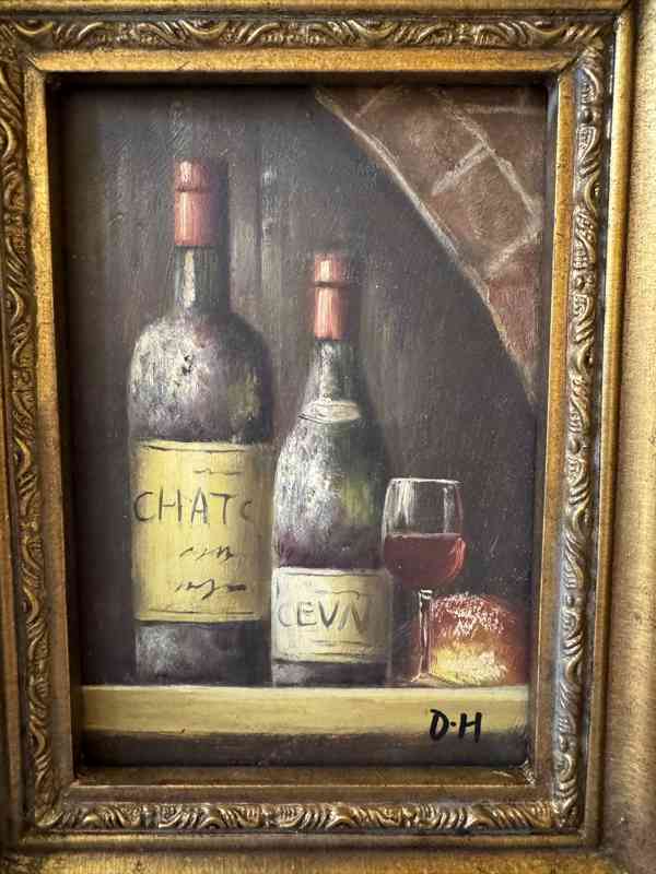 Lahev vína - obraz ve zlatém zdobeném rámu - foto 2