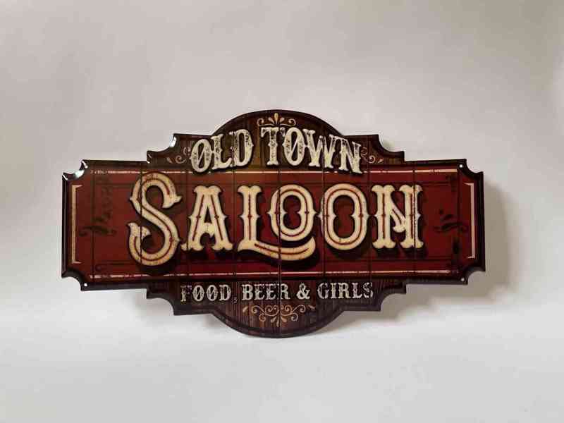 Plechová cedule - old town saloon beer