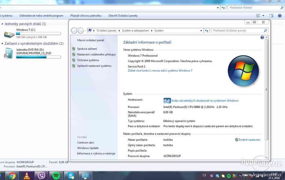 15,6" Toshiba bílý notebook 640GB HDD 6GB RAM 2.2 GHz - foto 3