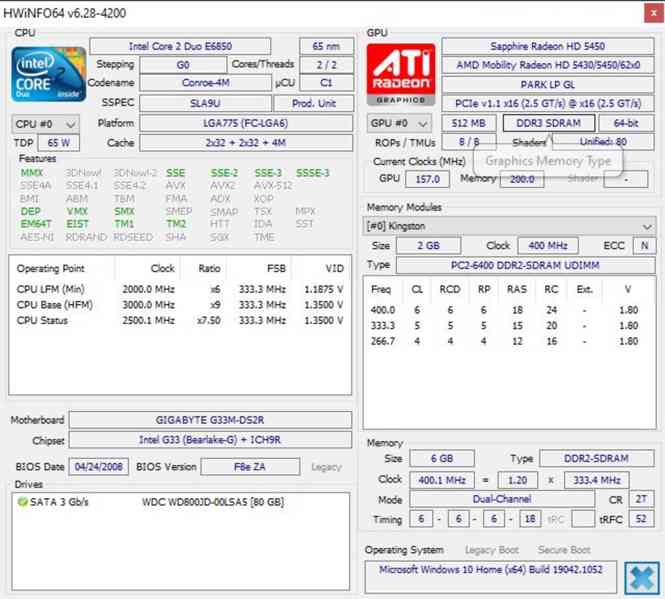 Gigabyte G33M-DS2R+Intel C2D E6850 2x3Ghz+6GB+HD 5450+Win 10 - foto 8