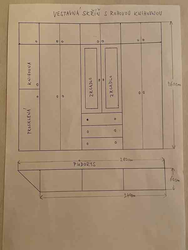 Vestavná skříň 4-dílná + postel 2-lůžková s rošty - foto 1
