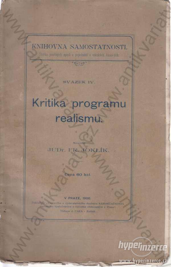 Kritika programu realismu Fr. Joklík 1900 - foto 1