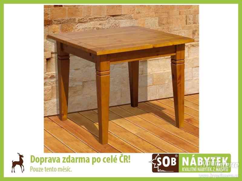 Masivní jídelní stůl 90x90, hnědý jídelní stůl borovice - foto 1