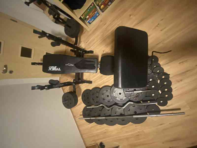 Multifunkční posilovací lavice + osy,jednoručky,145kg závaží - foto 6