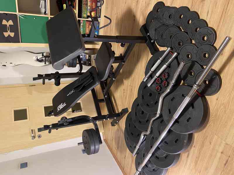 Multifunkční posilovací lavice + osy,jednoručky,145kg závaží - foto 5