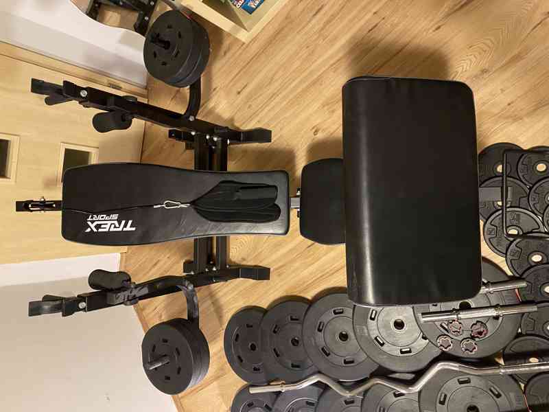 Multifunkční posilovací lavice + osy,jednoručky,145kg závaží - foto 7