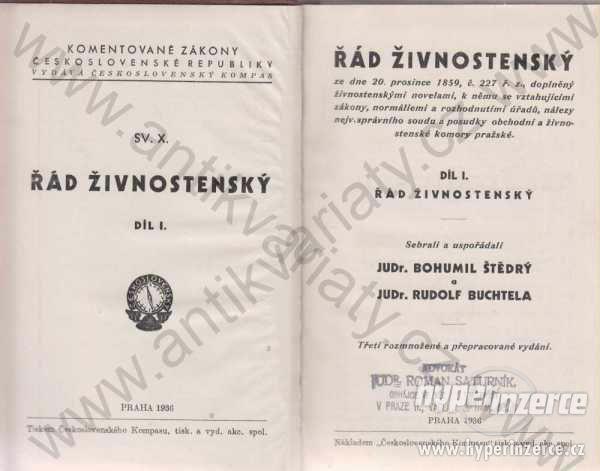 Řád živnostenský díl I. B.Štědrý, R.Buchtela 1936 - foto 1