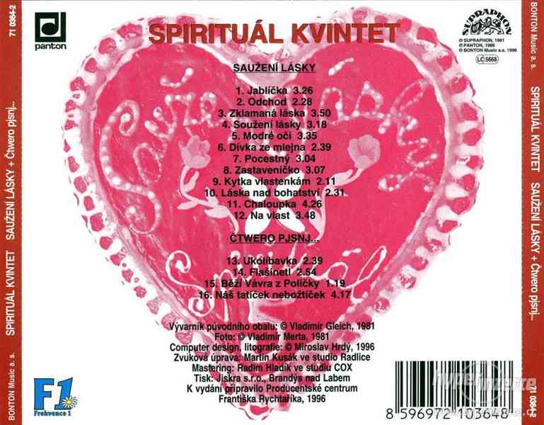 Prodám CD - Spirituál Kvintet - Saužení Lásky - foto 2