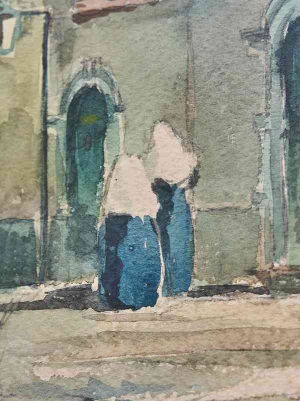 Jeptišky před klášterem akvarel 49 X 36 cm - foto 3