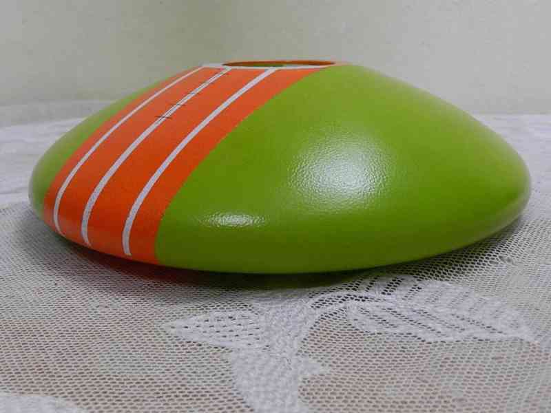 Zajímavá Autorská zeleno oranžová Váza plochý tvar Čechy  - foto 6