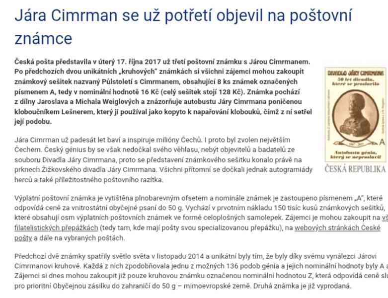 Poštovní známky Jana Cimrmana - foto 2