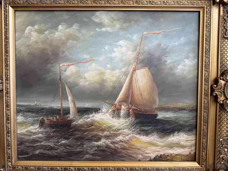 Loď moře bouře - obraz ve zlatém zdobeném rámu  - foto 2