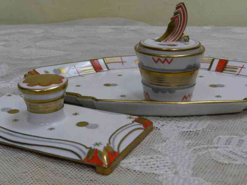 Nevídaný Art Deco porcelánový Kalamář Slavkov 1932 - foto 6