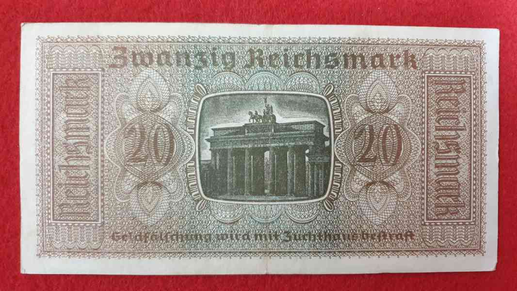 20 Reichsmark – německá okupační bankovka z 2. světové války - foto 2