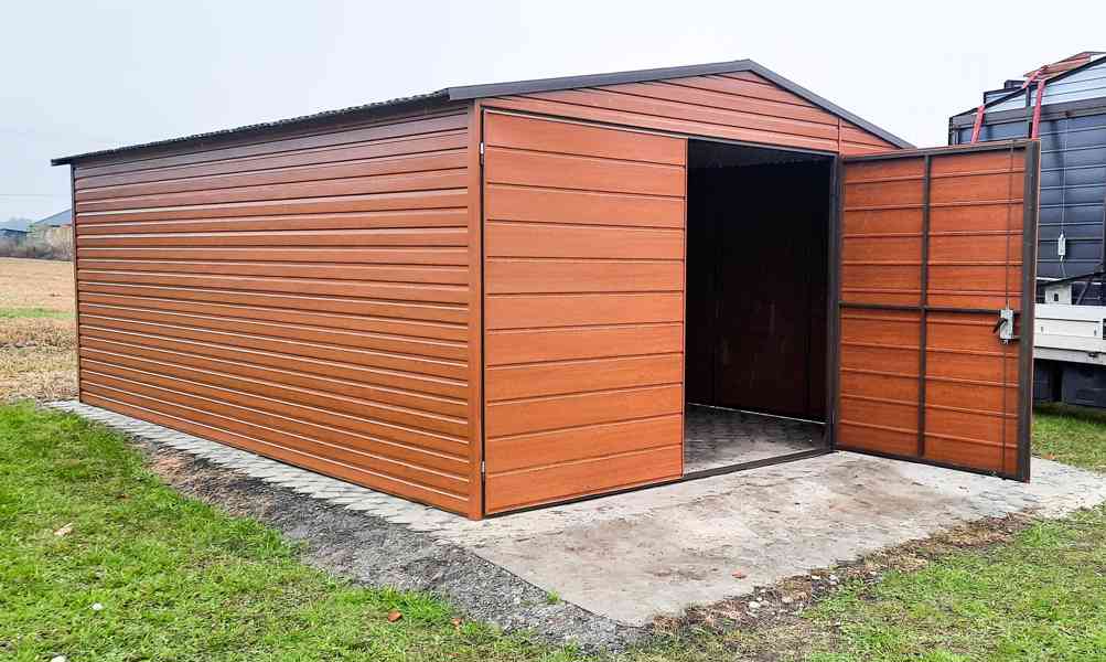 Plechová garáž 4m x 6m, sedlová střecha + vrata TS270 - foto 4