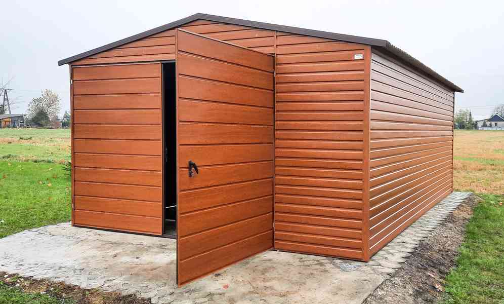 Plechová garáž 4m x 6m, sedlová střecha + vrata TS270 - foto 3