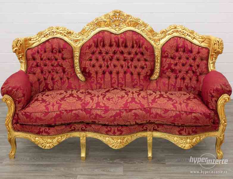 Barokní pohovka velká -zlato červená - foto 1