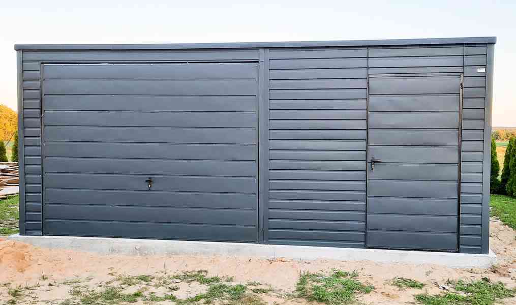 Plechová garáž 6x5,80m,  spád dozadu - výklopná vrata TS274 - foto 3