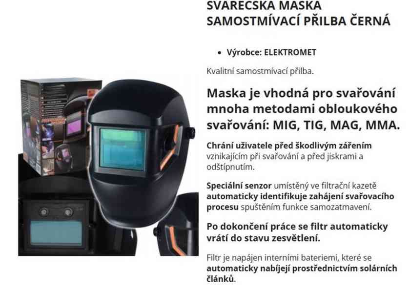 Svářečská samostmívací kukla NOVÁ - foto 2