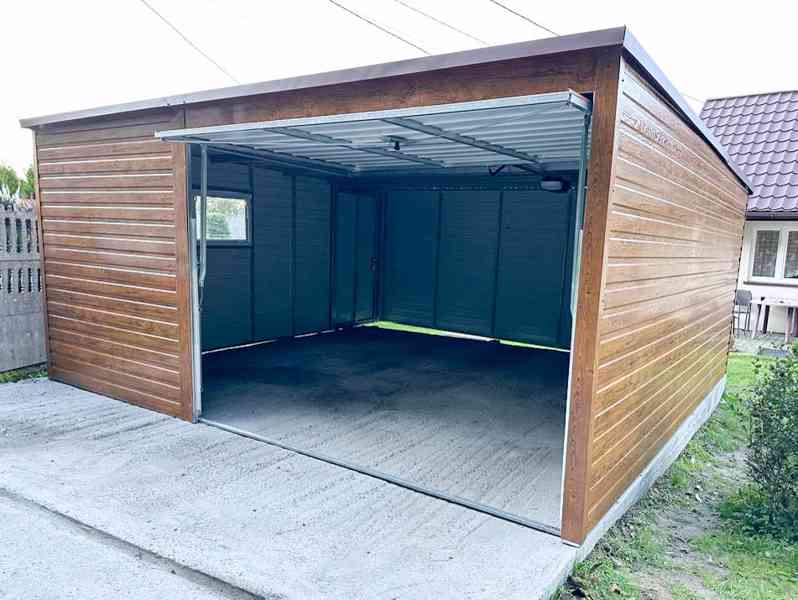 Plechová garáž 5m x 6m,  spád dozadu, vrata + okno TS517  - foto 2