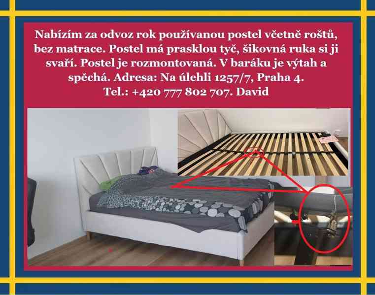 Nabízím za odvoz rok používanou postel včetně roštů. - foto 2