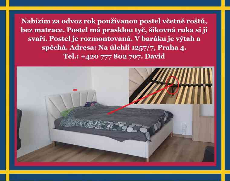 Nabízím za odvoz rok používanou postel včetně roštů. - foto 2