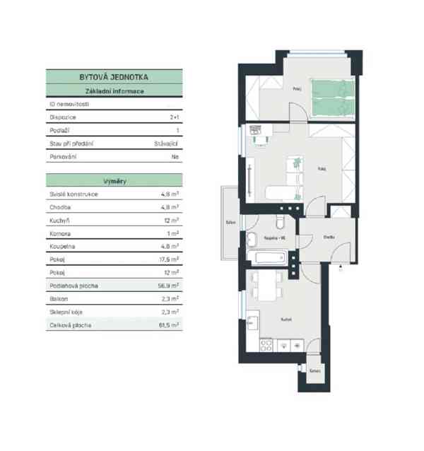 Prodej bytu 2+1, celk. 61,5 m2, Balkón, 1. NP, Praha Nusle - foto 2