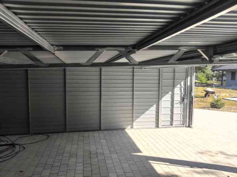 Plechová garáž 6m x 6m - přístřešek 3m - spád dozadu - TS512 - foto 4