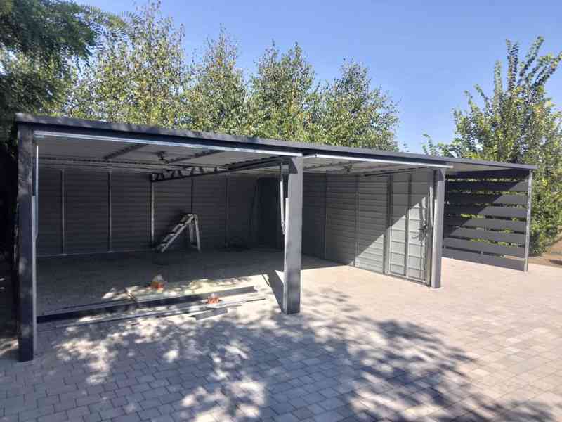 Plechová garáž 6m x 6m - přístřešek 3m - spád dozadu - TS512 - foto 7