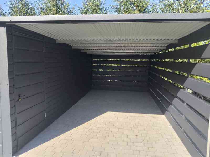 Plechová garáž 6m x 6m - přístřešek 3m - spád dozadu - TS512 - foto 8