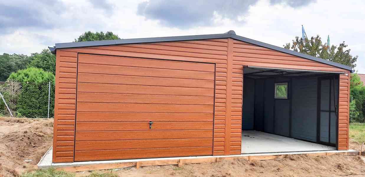 Plechová garáž 7x6m sedlová střecha 2x vrata +  dveře TS254 - foto 2
