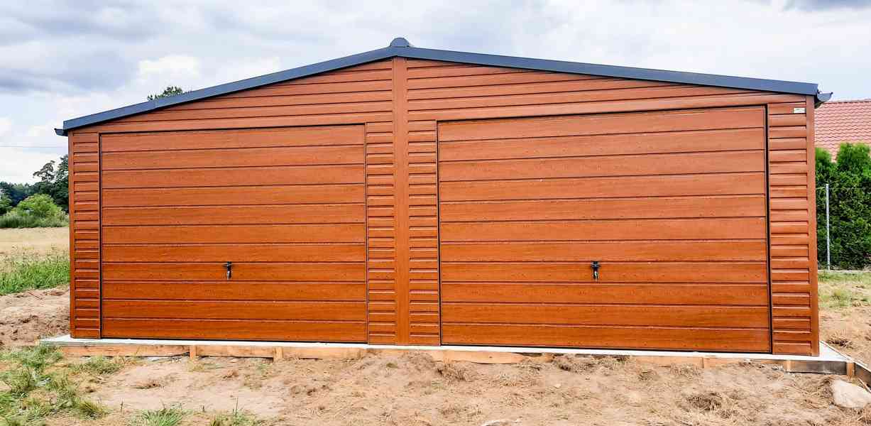 Plechová garáž 7x6m sedlová střecha 2x vrata +  dveře TS254 - foto 6