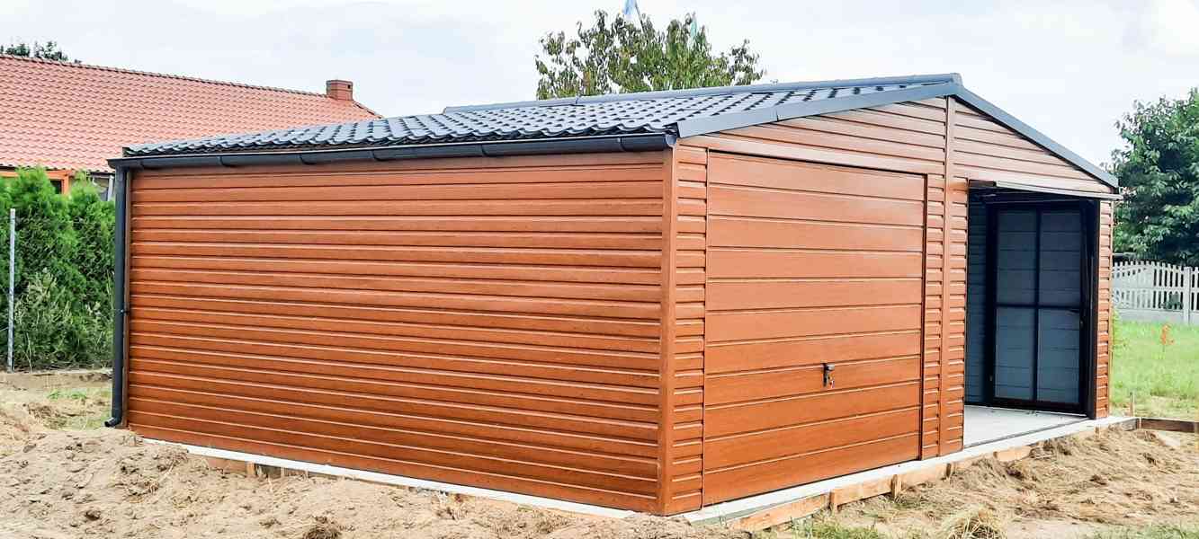 Plechová garáž 7x6m sedlová střecha 2x vrata +  dveře TS254 - foto 4