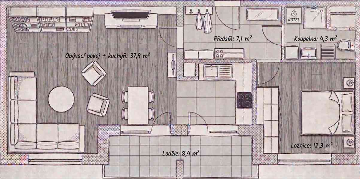 Nový 2+kk (64 m² + lodžie 8,4 m²) s klimatizací, Hustopeče - foto 16
