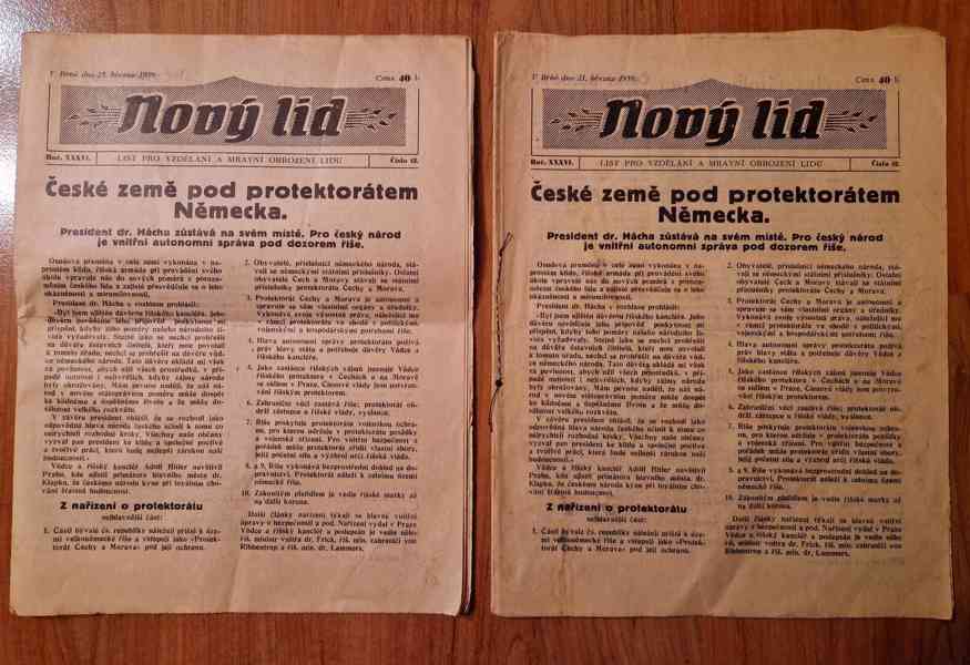 Noviny Nový lid - České země pod protektorátem 3x - foto 5