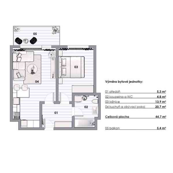 Prodej bytu 2+kk s balkonem, garážovým stáním a sklepem, 48 m2 - Praha - Hloubětín - foto 12