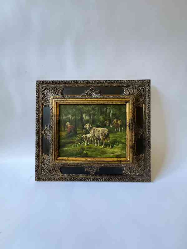 Ovce jehňátko - obraz ve zlatém zdobeném rámu - foto 1