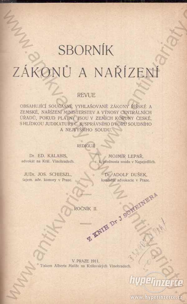Sborník zákonů a nařízení - ročník II. 1911 - foto 1