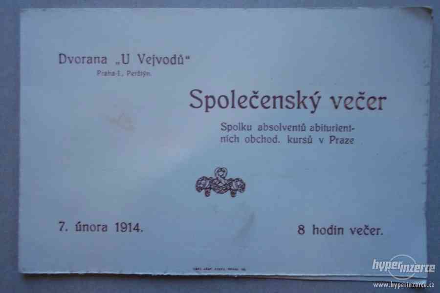 Pozvánka na společenský večer - 1914 - u Vejvodů - Praha - foto 1